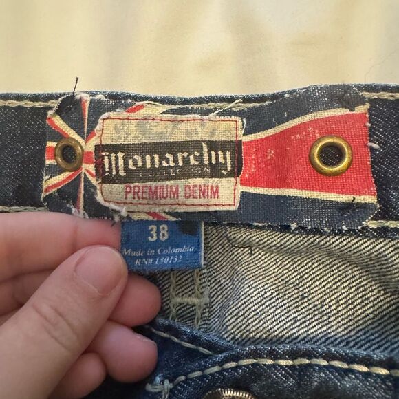 Monarchy Jeans Mens 38x32 Blue Denim Dark Wash Distressed Skater Grunge Y2K - Picture 3 of 5